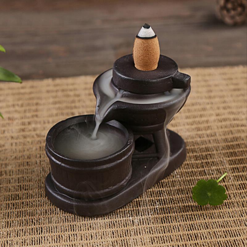 

Backflow Incense Cone Burner Holder Ceramic Stone Mill Fragrant Smoke Backflow Censer Decor