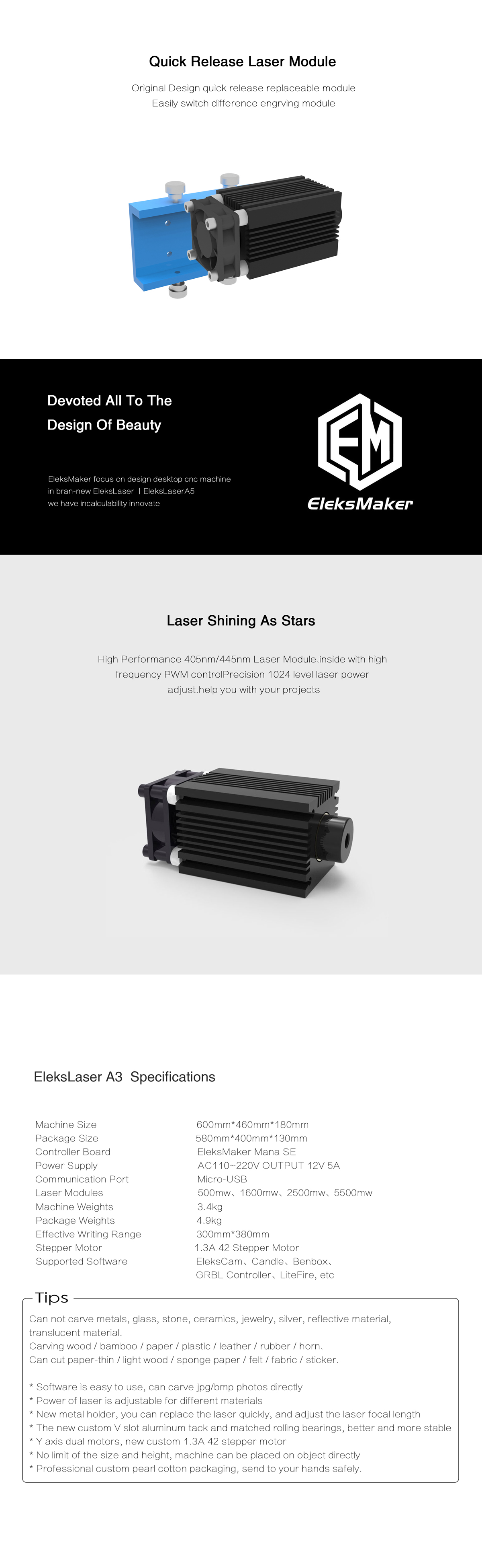 EleksMaker® EleksLaser-A3 Pro 1600mW Laser Engraving Machine CNC Laser Printer