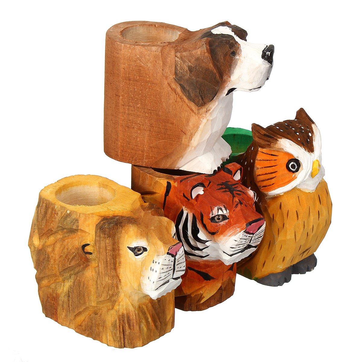 Find Animal Types Pen Holder Creative Hand Carved Wooden Pen Holder Lion Tiger Owl Dog Pattern Pen Organizer For Student Stationery Pencil Not Included for Sale on Gipsybee.com with cryptocurrencies