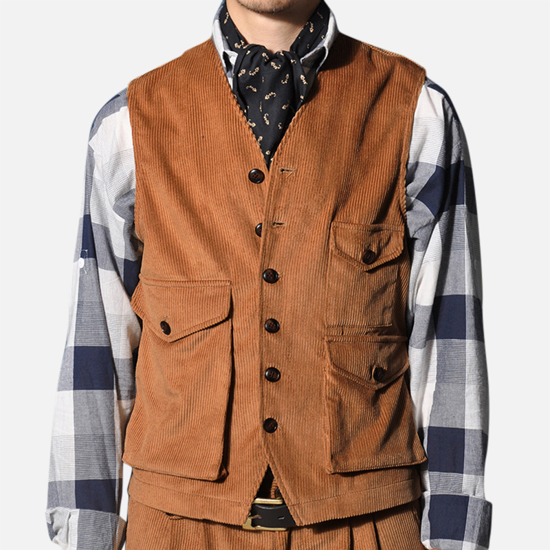 

Mens Retro Corduroy Vest Multi Pockets Sleeveless Coat Tops