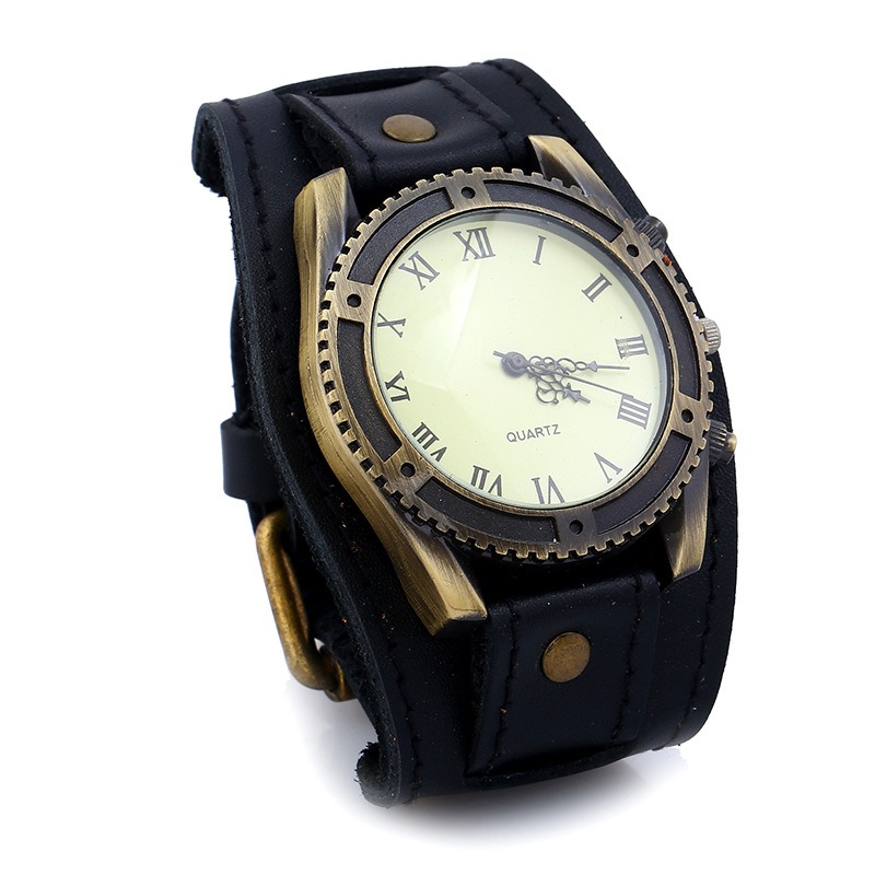 

Ретро панк-стиль кожаные ремешки Мужская мода Pointer Кварцевые часы