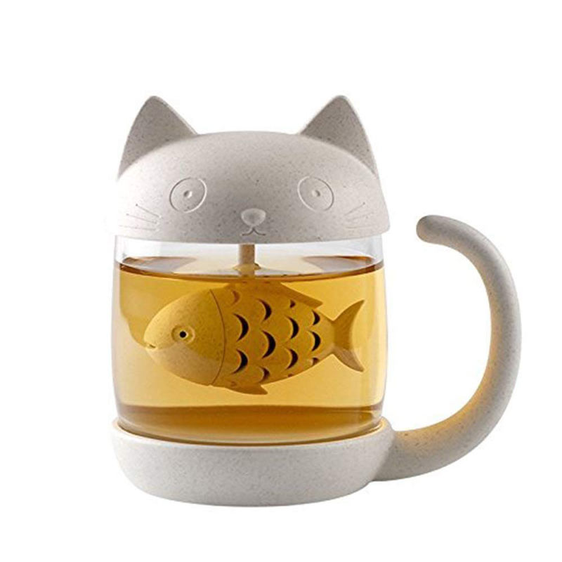 

250ML Cat Glass Tea Mug Filter Cup with Fish Tea Infuser Strainer Home Office Drinkware Coffee Milk Mug Creative Birthda