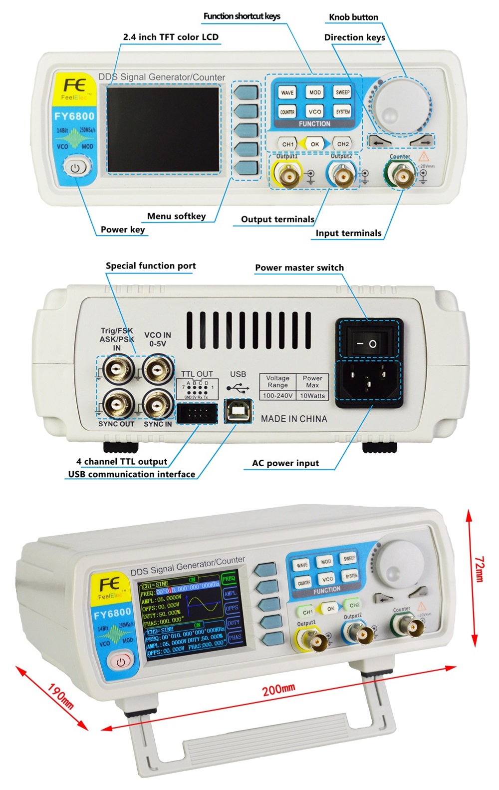 Signal Generator 2CH Pulse DDS Arbitrary Waveform Function Meter FY6800-30MHz 