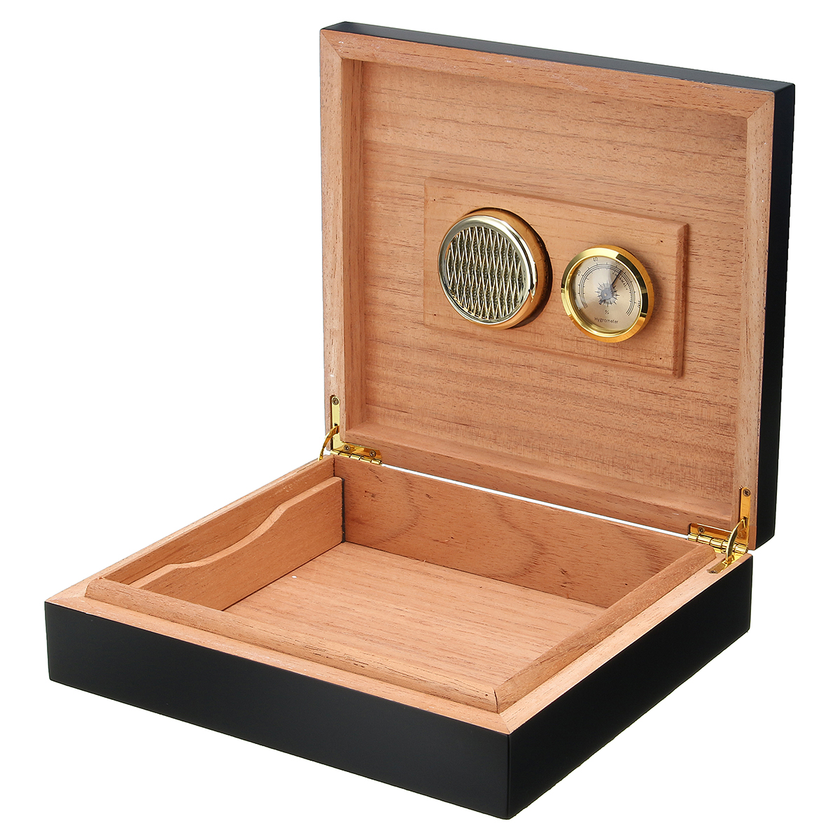 

Black Cedar Wood Lined Cigar Storage Box Humidor Humidifier Case with Hygrometer