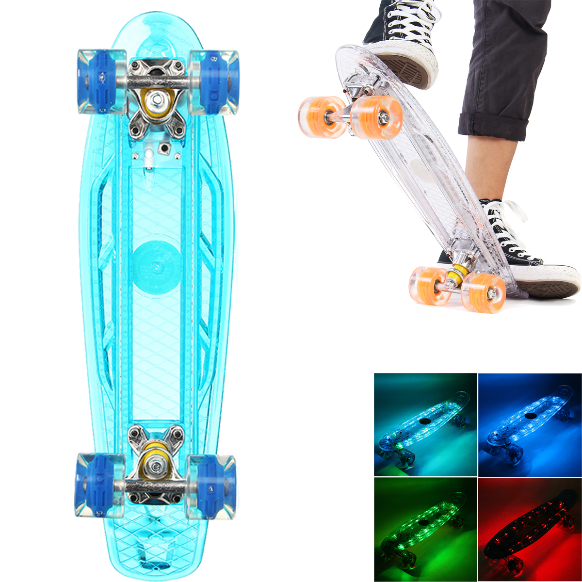 

22" LED Penny Style Flashing Single Warped Four Wheel Skateboard Teenagers Kids