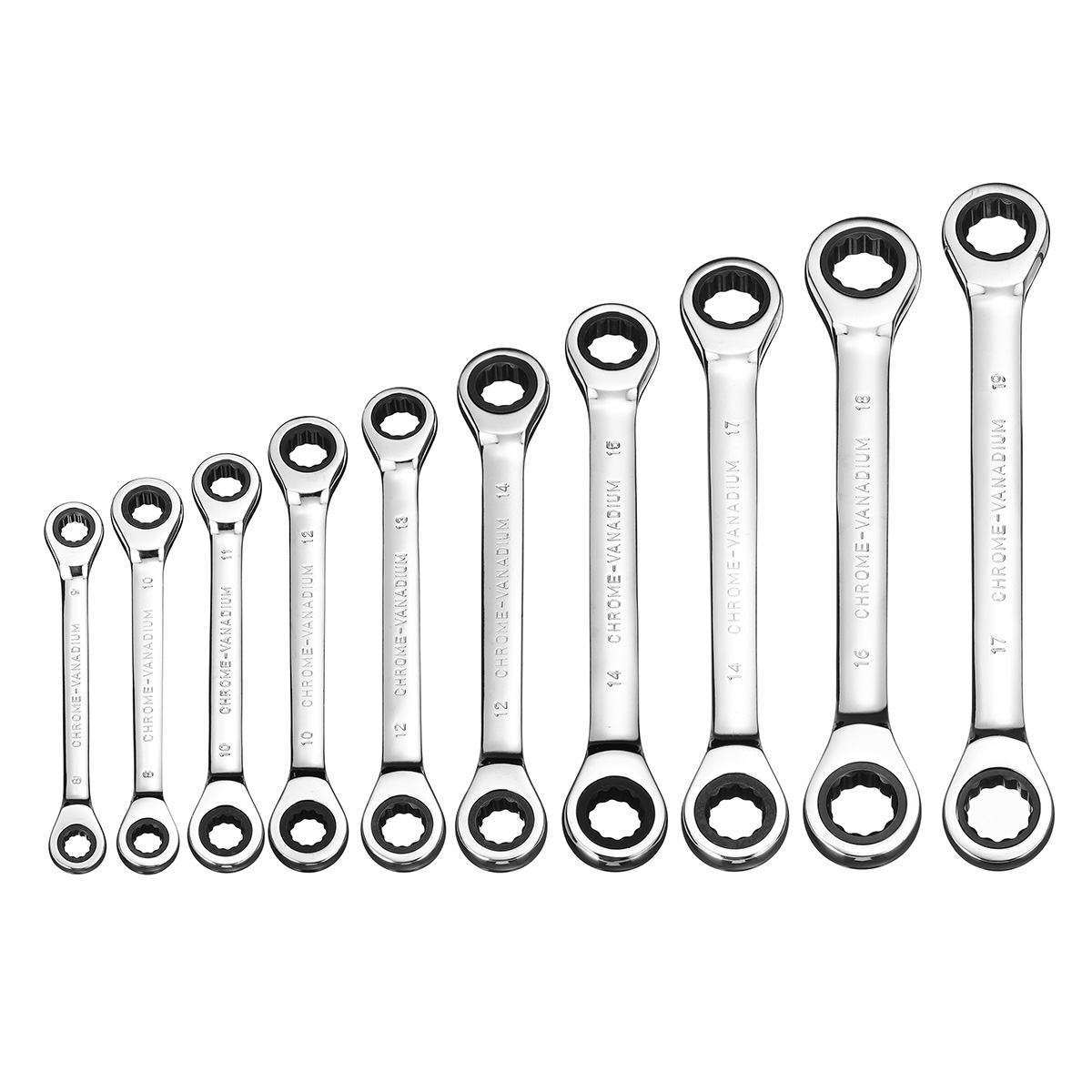 

8-19mm Steel Metric Fixed Head Ratchet Spanner Gear Wrench Double End Ring Tool