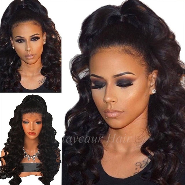 

Mid-Length Curly Black Lace Wig