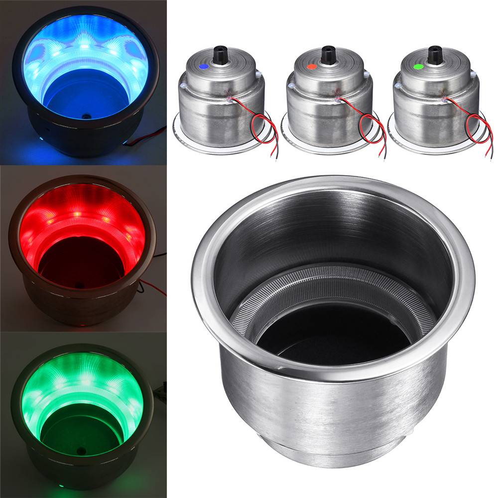 

14 LED Stainless Steel Cup Drink Holder Polished For Marine Motorboat Car Truck RV