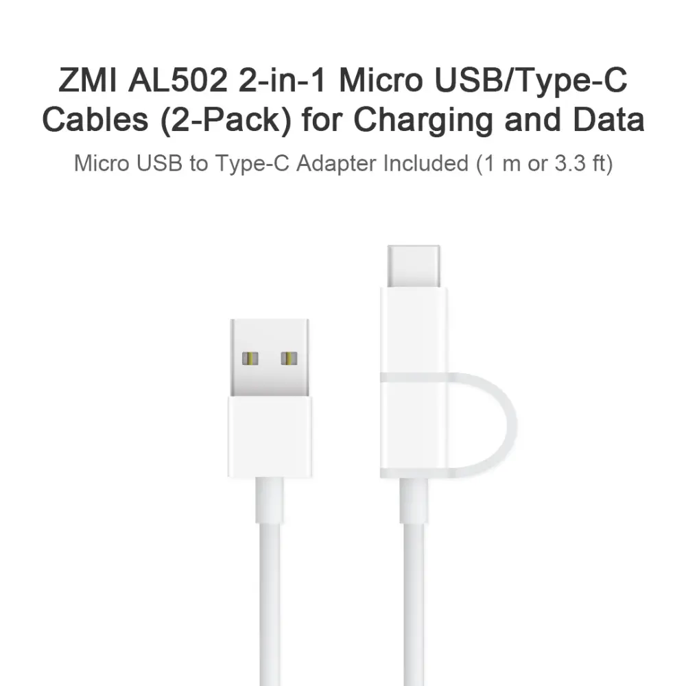 Original Xiaomi ZMI 2 in 1 Micro USB Type-C Sync Fast Charger Data Phone Cable for Samsung Huawei