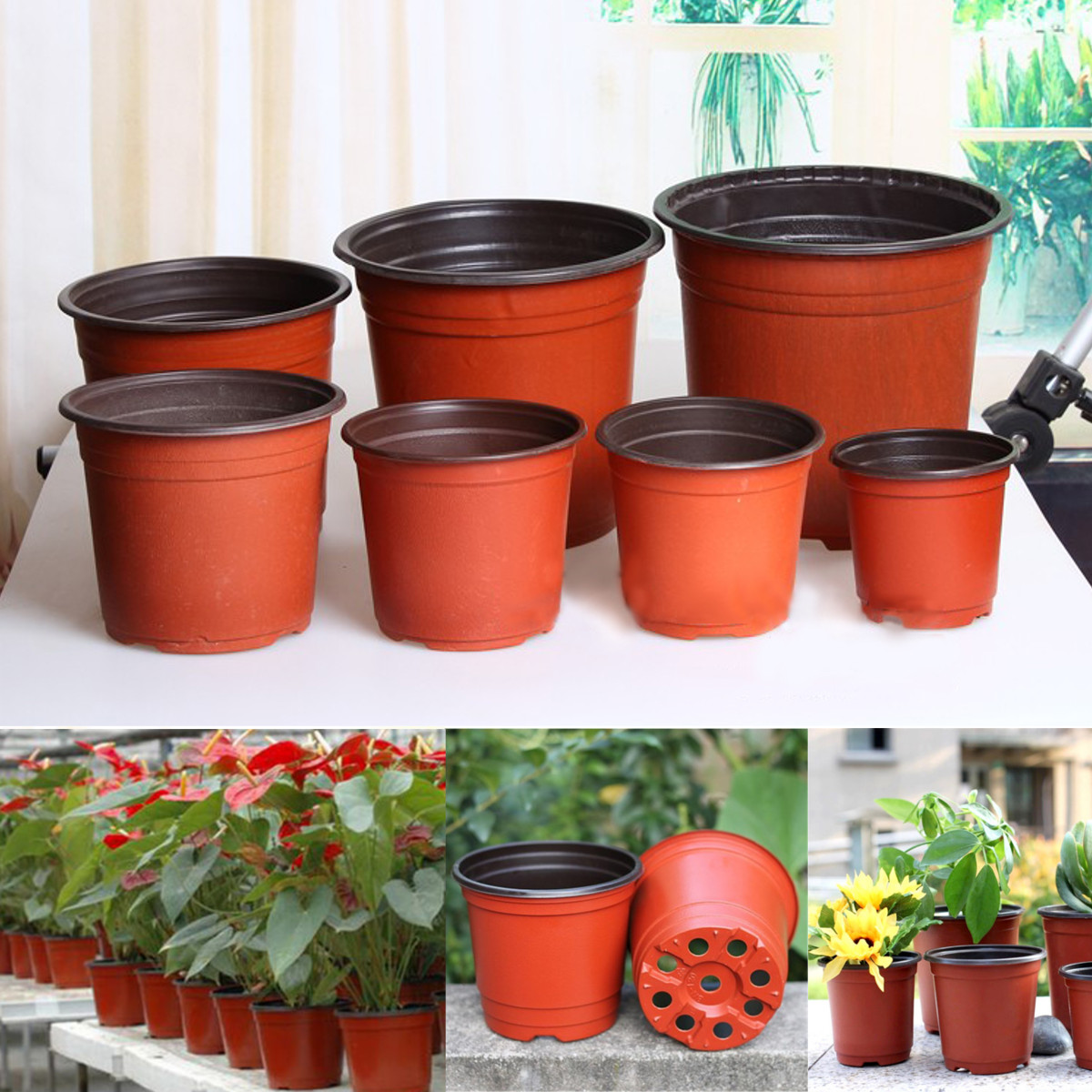 100Pcs Plastic Garden Nursery Pot Flower Terracotta Seedlings Planter Containers Set 33