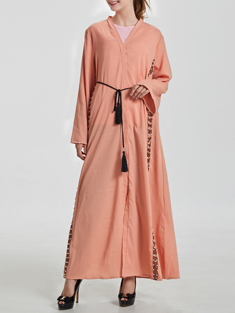 

Women Ethnic Style V-neck Long Sleeve Bead Kaftan Dress