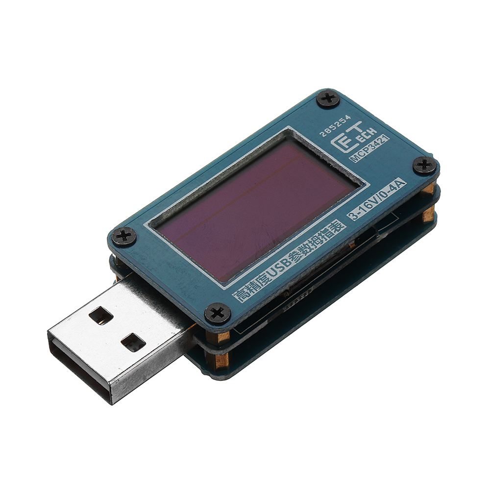 

0.96 OLED Дисплей USB-вольтметр Амперметр Напряжение Токовый измерительный прибор 3-16V 4A MCP3421 Двухсторонний штепсельный винт