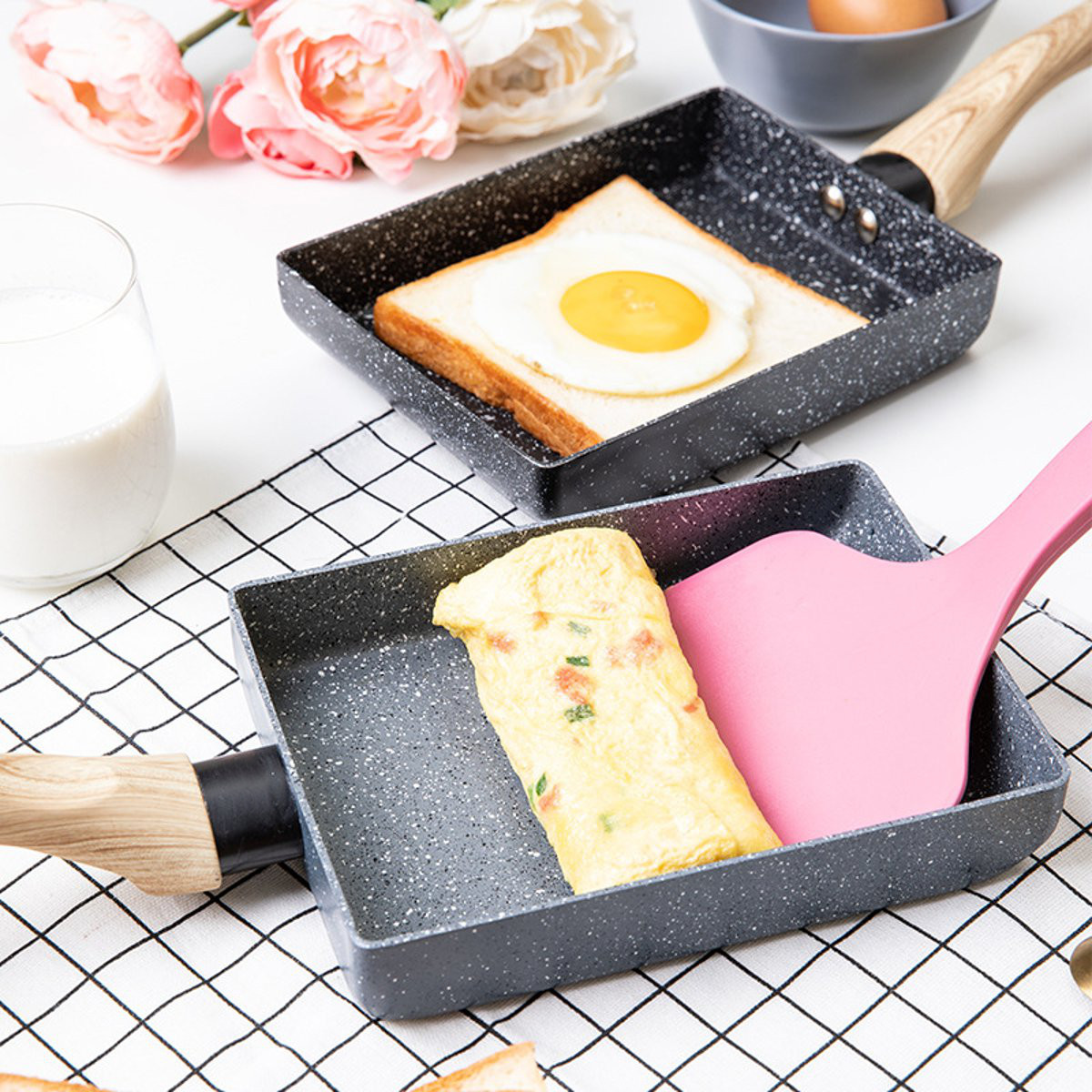 Omelette Pan, Non-stick Coating Egg Roll Pan, Square Mini Frying