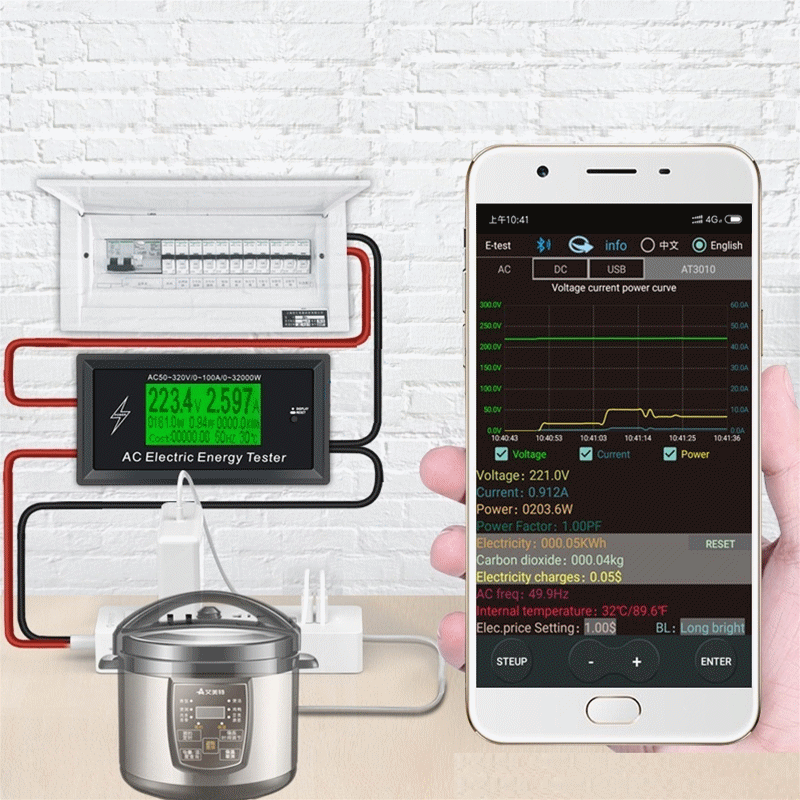 

AT3010 AC50~320V 100A 3KKW Phone App AC Meters Digital Voltage Meters indicator Power Energy Meter Voltmeter Ammeter Current Amps Volt Wattmeter Tester