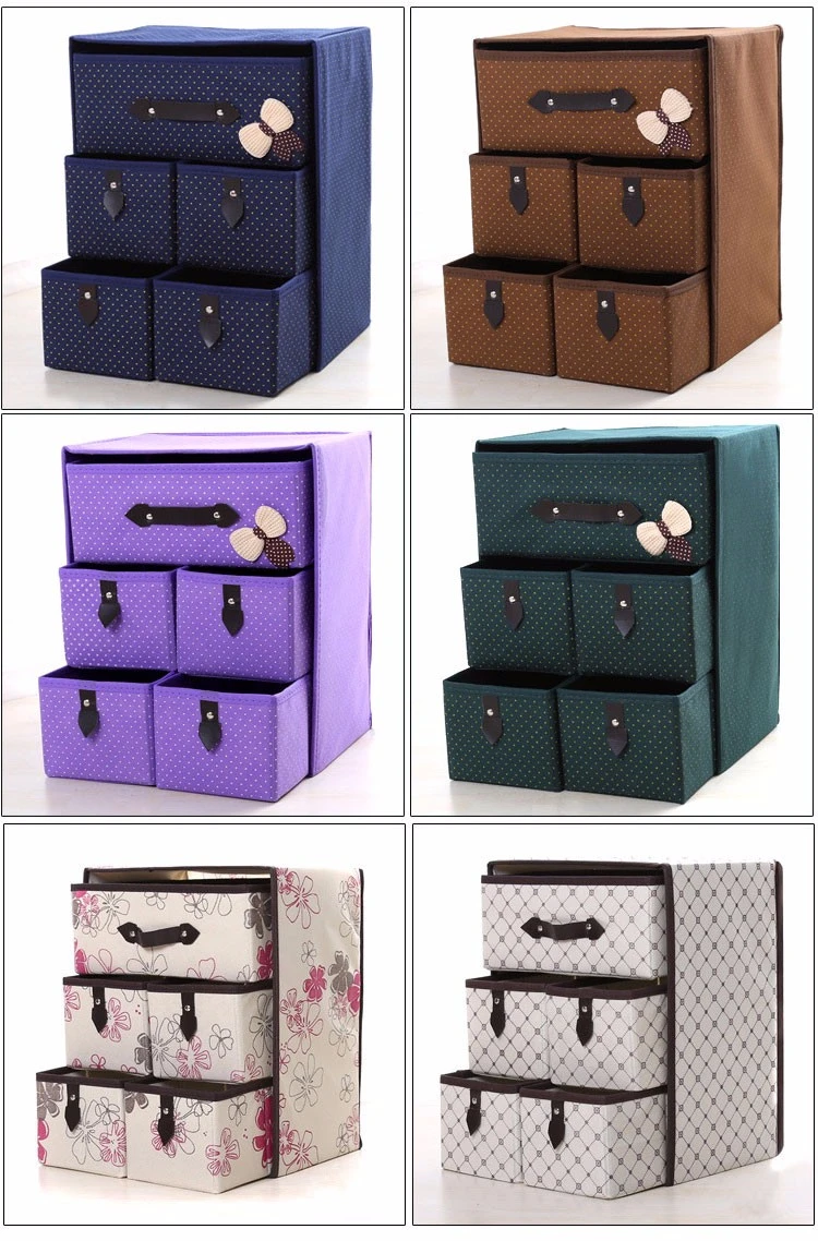 Three Layer Storage Box Five Drawer Non-woven Underwear Cosmetic Makeup Sundries Organizer 