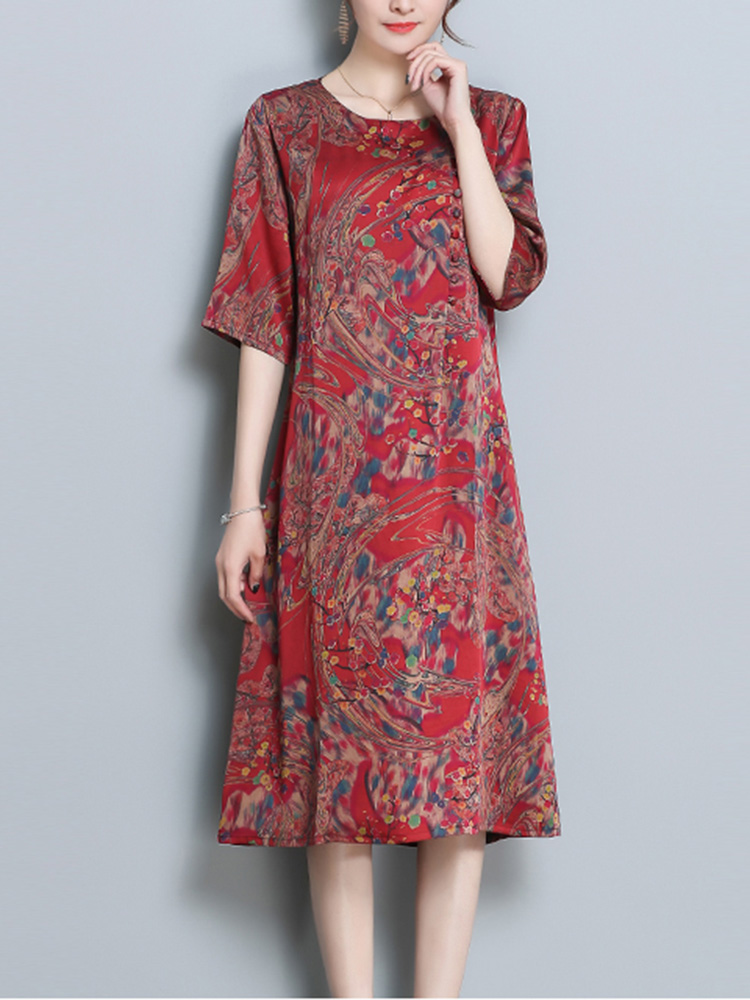 

Женское Этническая цветочная печать Half Sleeve Платье