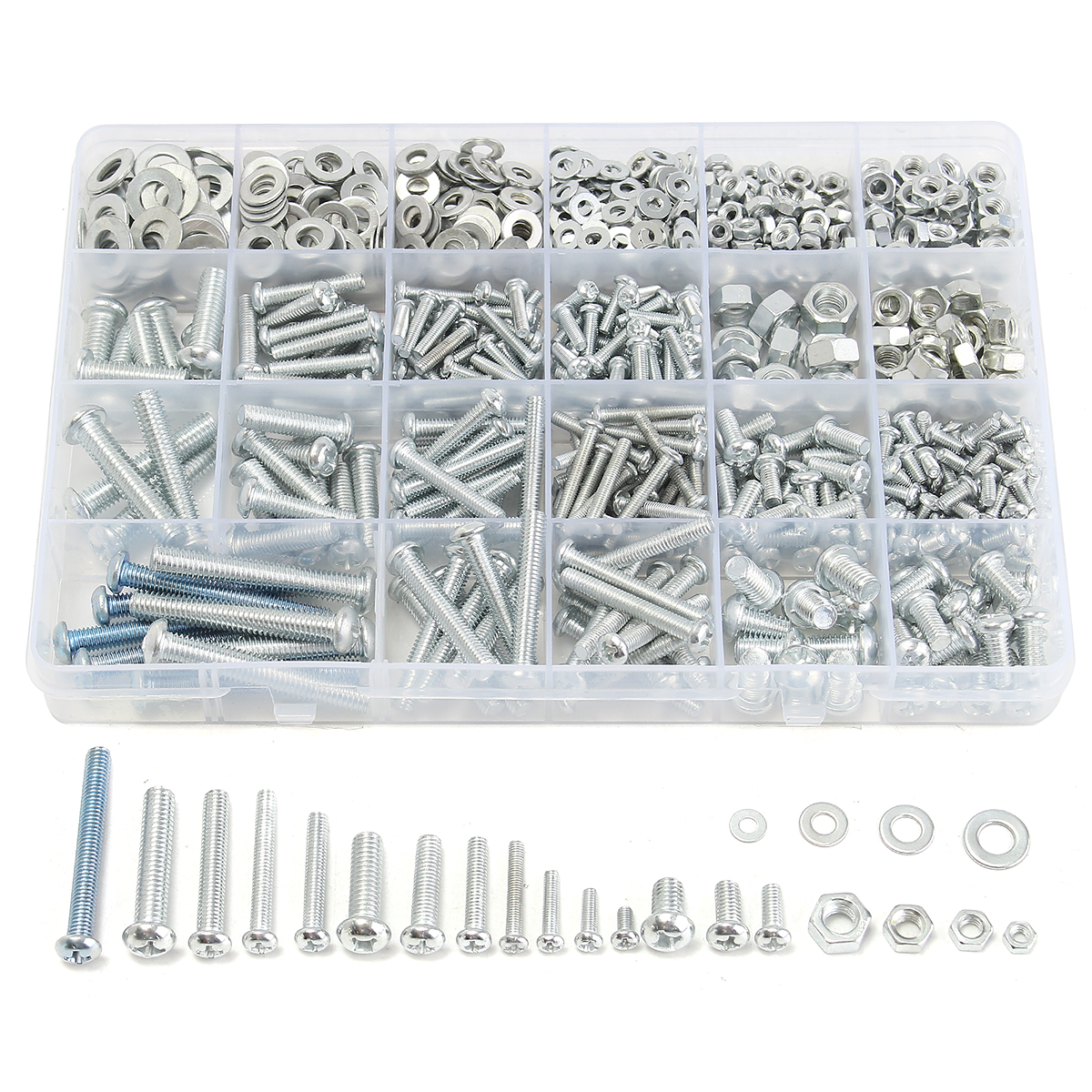 

Suleve™ MXSP2 M3 M4 M5 M6 Stainless Steel Phillips Round Head Screw Nuts Flat Washers Assortment Kit 900g