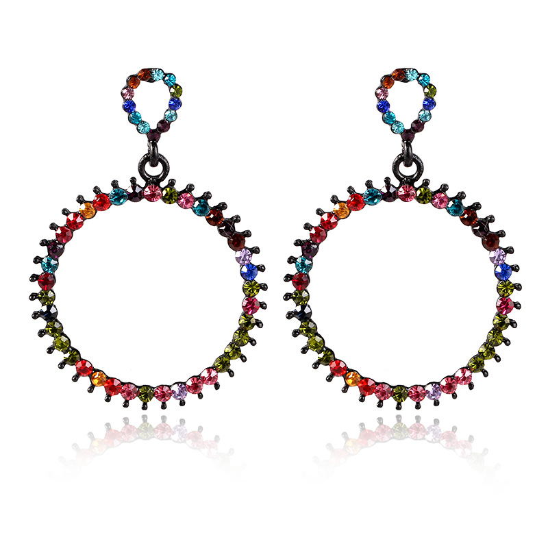 

Trendy Colorful Rhinestone Pierced Circle Women Earrings