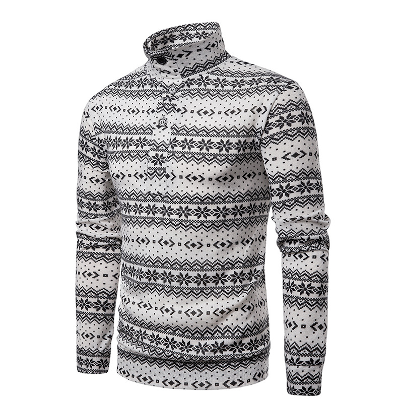 

Mens Snowflake Printing Long Sleeve Casual Sweaters