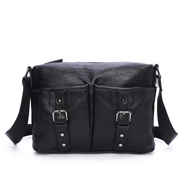 

Genuine Leather Shoulder Bag Preppy Style Schoolbag Satchel Solid Casual Crossbody Bag For Men
