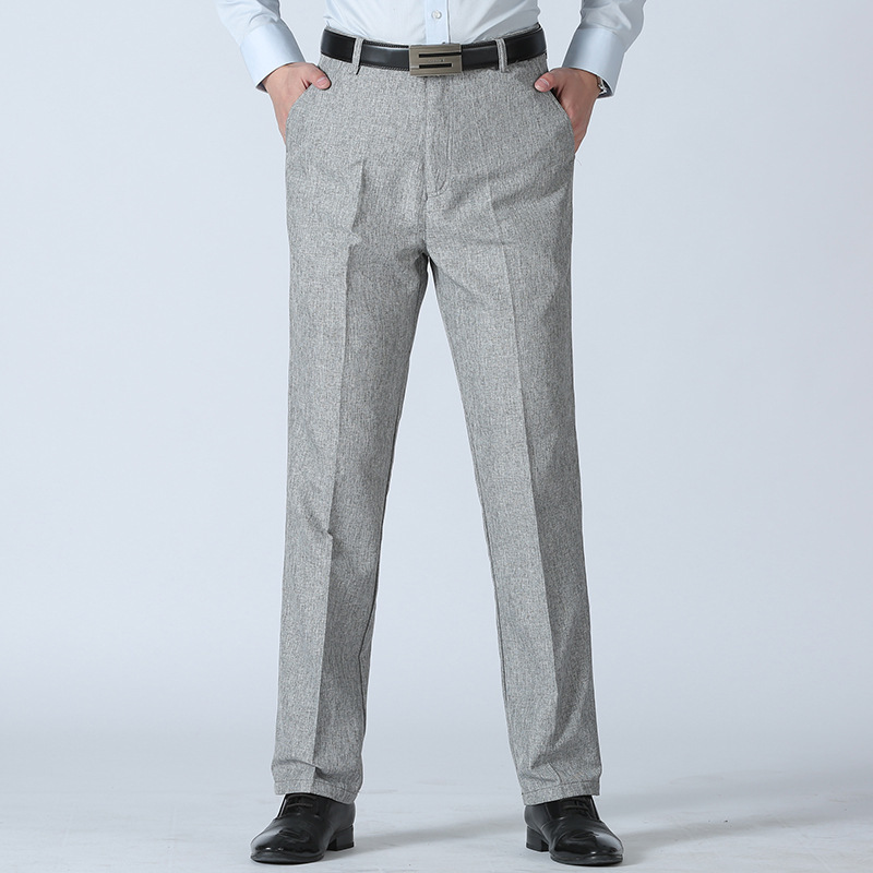 

Men's Summer Breathable Linen Casual Pants Solid Color Middle Aged Loose Straight Trousers
