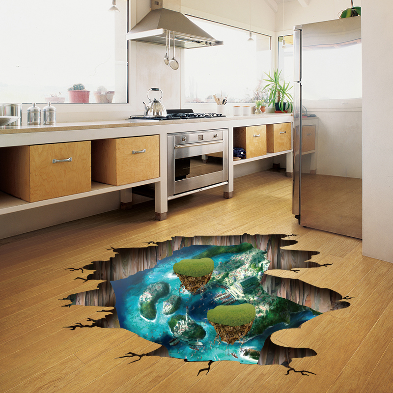 

Miico Creative 3D Dream Float Sea Island Broken Wall Removable Home Room Decorative Wall Floor Decor Sticker