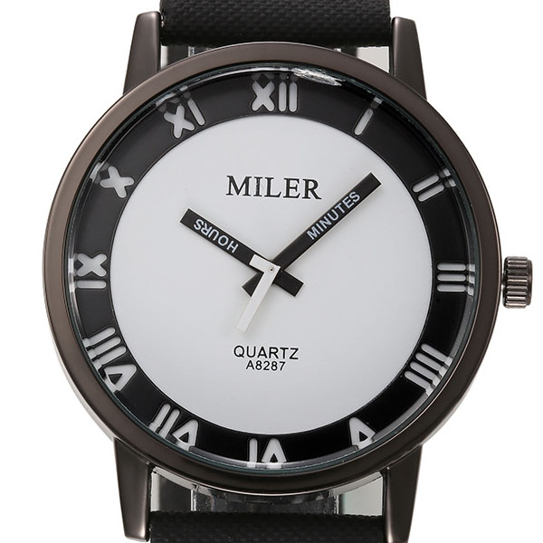 

MILIER 8287 Fashion Unisex Male Female Leather Strap Lovers Quartz Wrist Watch