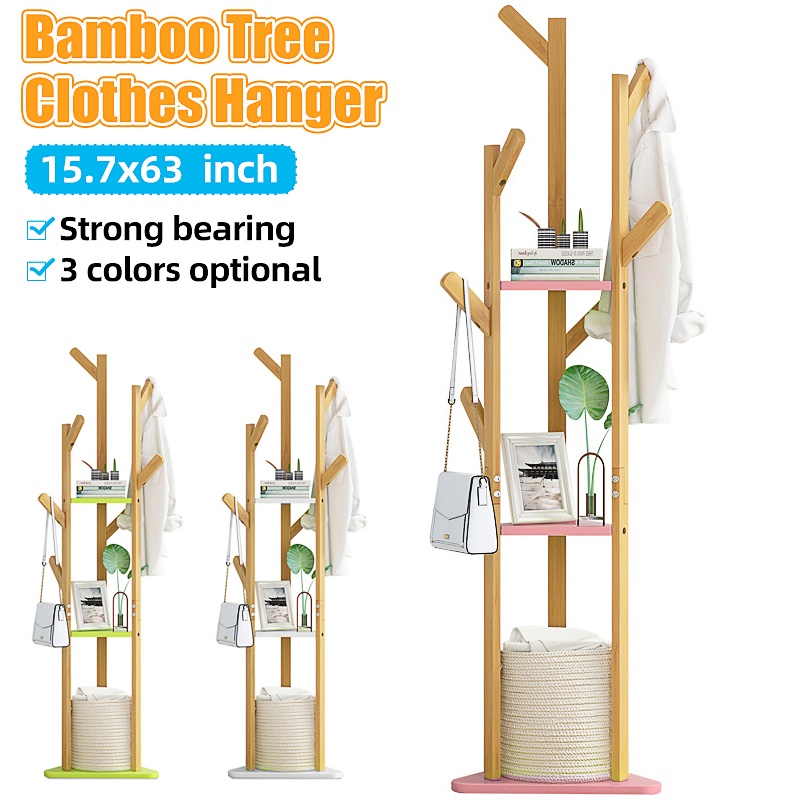 60 Inch Sturdy Natural Bamboo Tree Garment Clothes Coat Hat Hanger Stand Rack 1