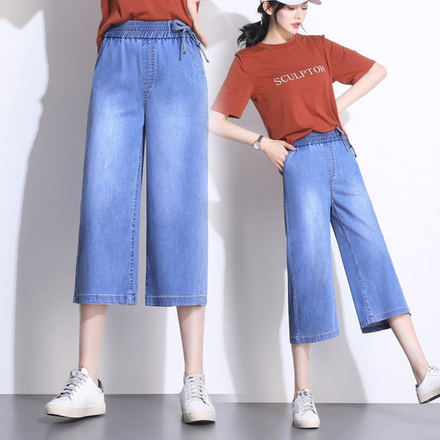 

Tencel Jeans Female Eight Points Small Thin Section Wide Leg Pants Female Straight Pants Was Thin Seven Pants Plus Fertilizer To Increase