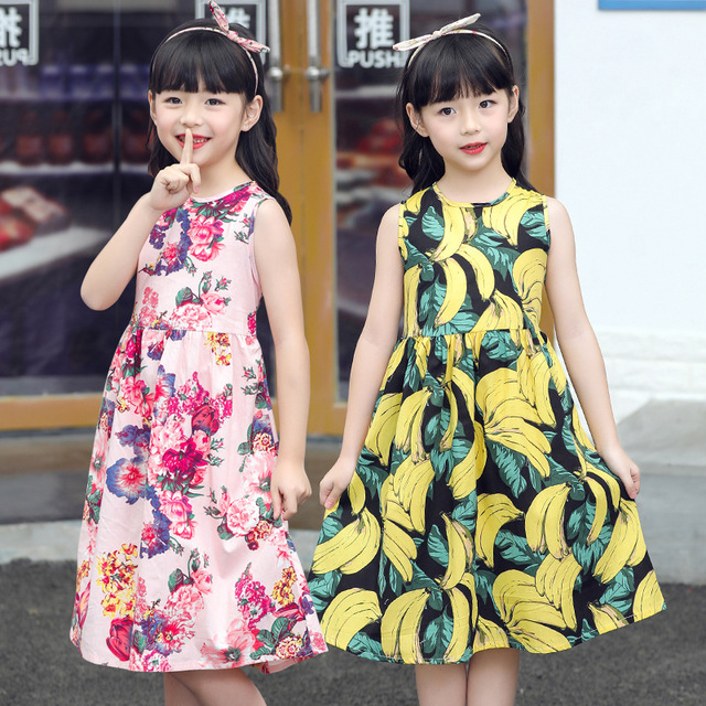 

Season Children's Cotton Nightdress Straps Princess Dress Girls Cotton Pajamas Thin Section Big Children's Floral Skirt