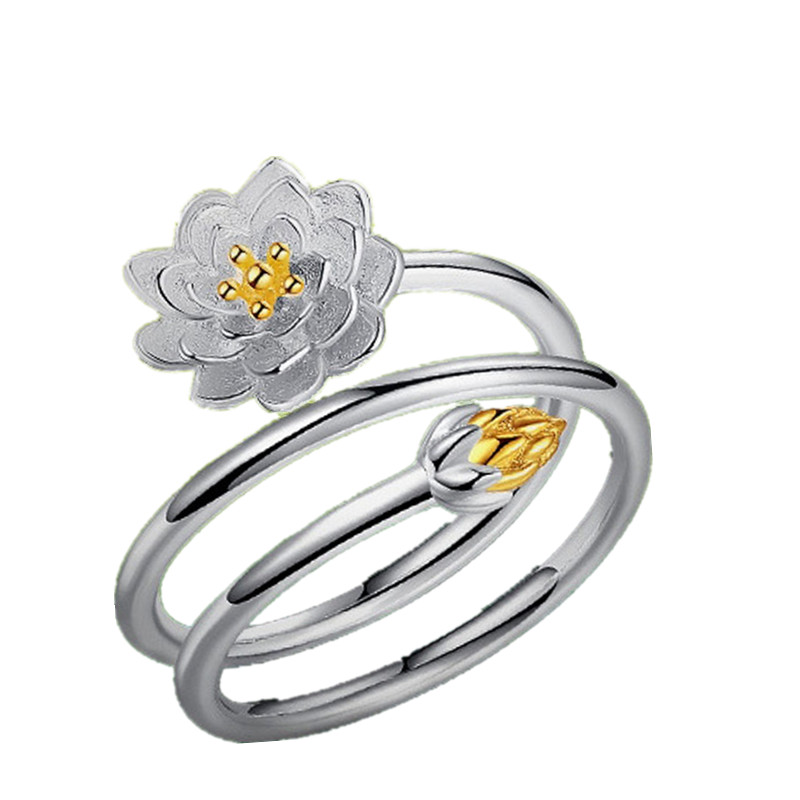 

Ethnic Womens Silver Plated Ring Lotus Charm Solid Flower Stackable Adjustable Open-end Ring