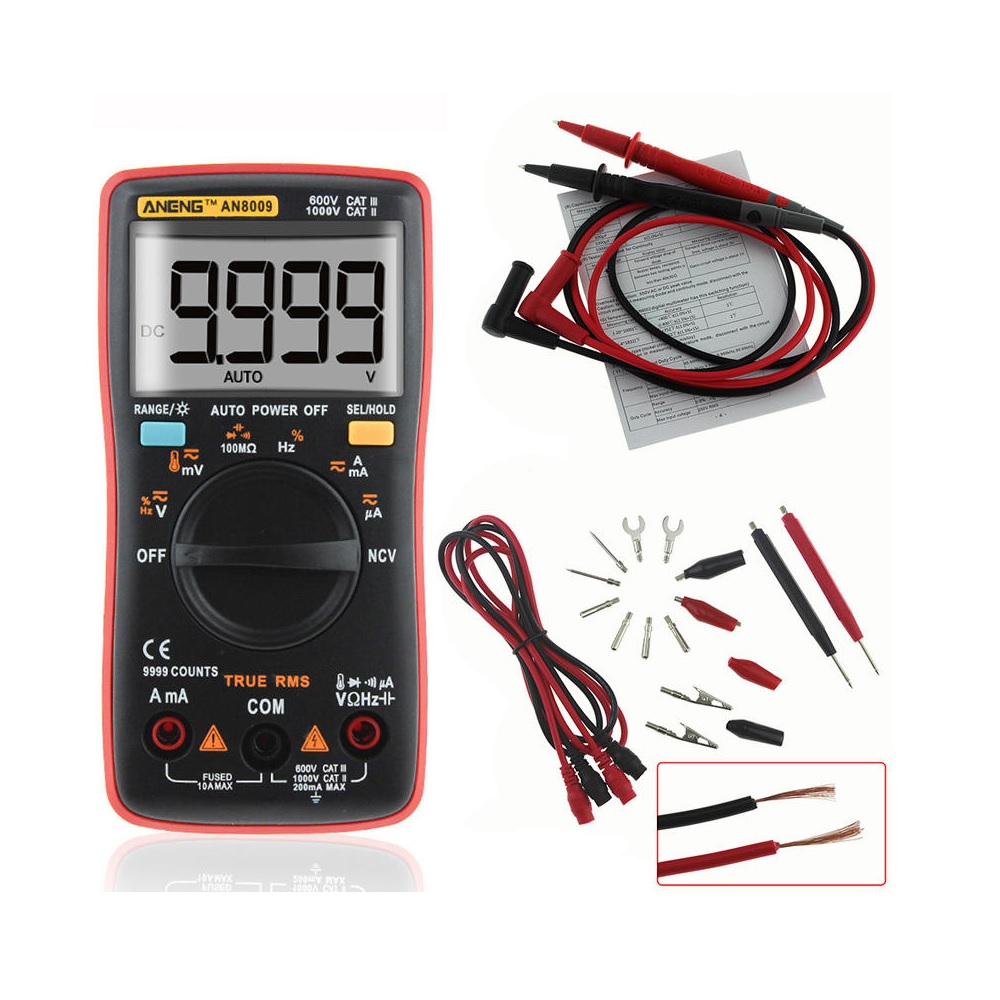 

ANENG AN8009 True RMS NCV Digital Multimeter 9999 Counts Backlight AC/DC Current Voltage Resistance Frequency Capacitance Temperature Tester ℃/℉