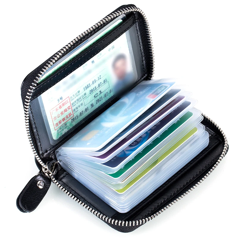 Large Capacity RFID Genuine Leather Men Women Casual Zipper Creddit Card Holder 