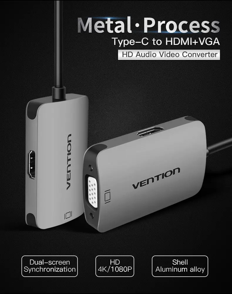 Vention CGKHA USB C to HDMI 4K VGA 1080P 60Hz Male Type-c to VGA HDMI Convertor for TV Projector Hub