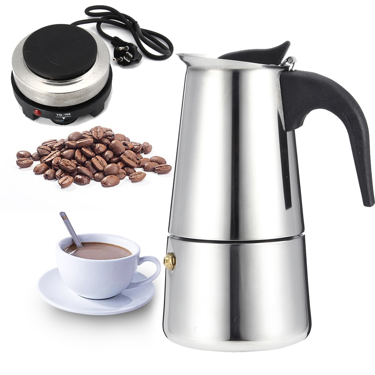 Espresso Moka Coffee Maker Pot Percolator Stainless Steel Electric Stove Electric Coffee Kettle 14