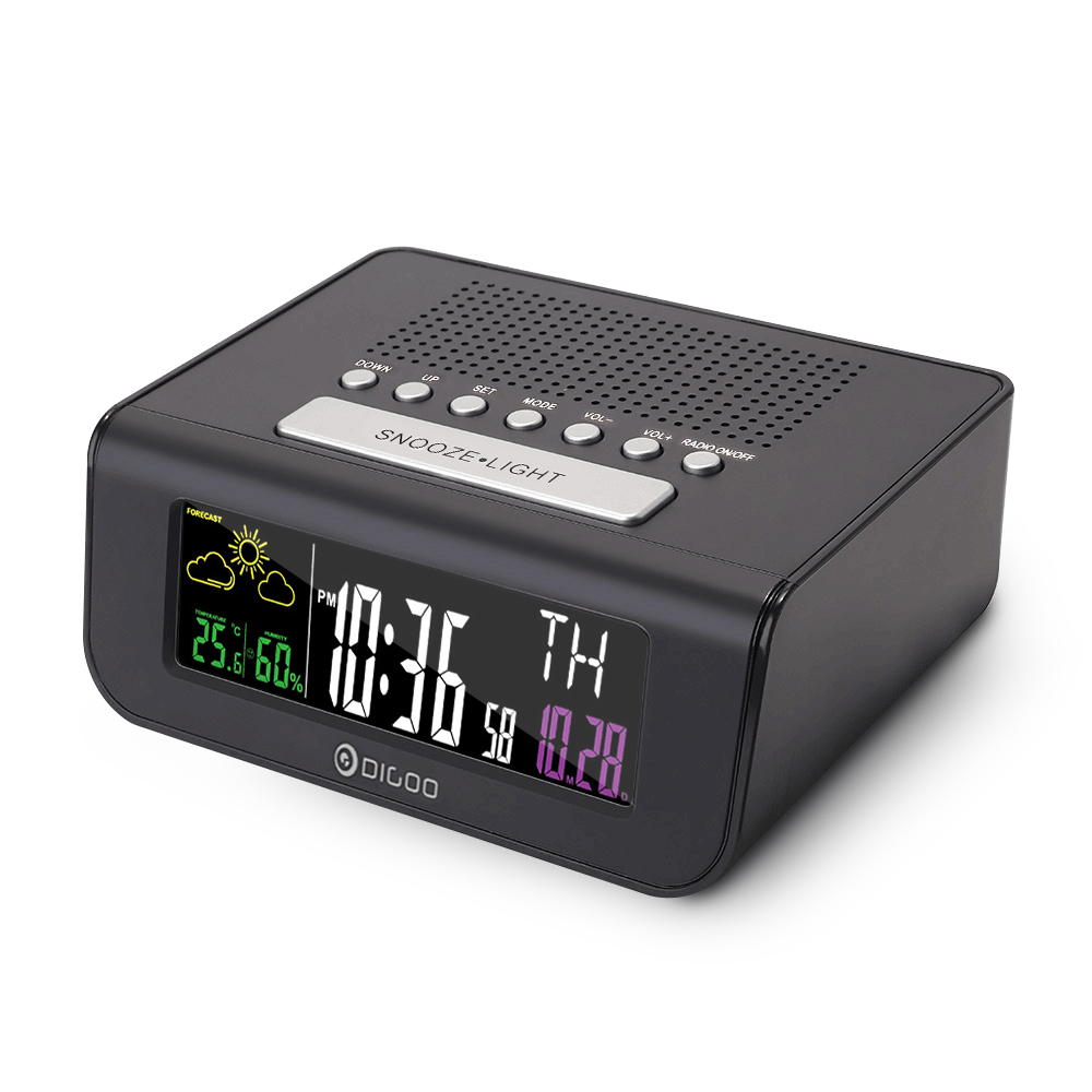 

Digoo DG-FR100 SmartSet Беспроводной полноцветный цифровой будильник Часы с функцией прогноза погоды и монитора сна и FM Радио