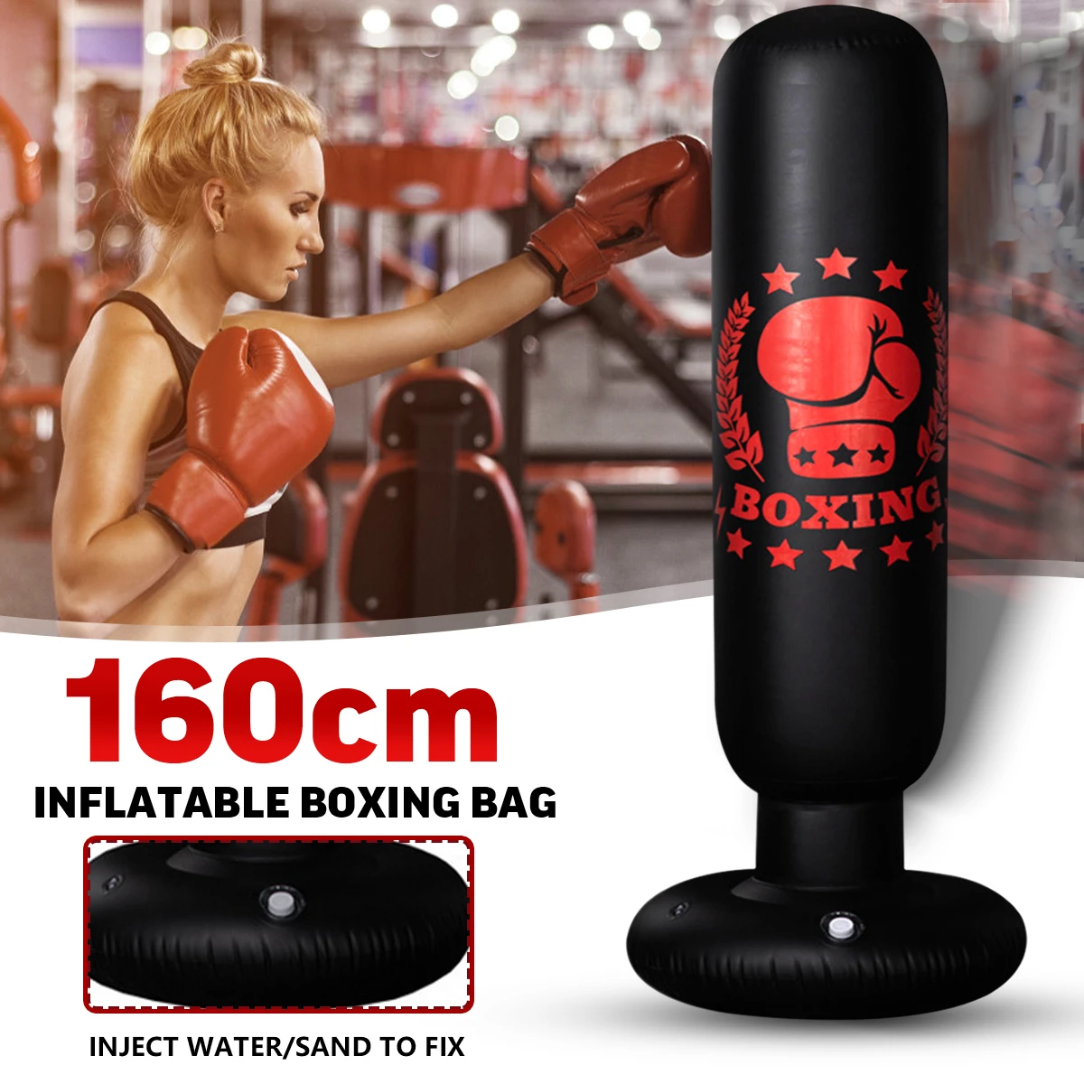 1.6M Free Standing Inflatable Boxing Punch Bag Kick MMA Adult Training Fitness