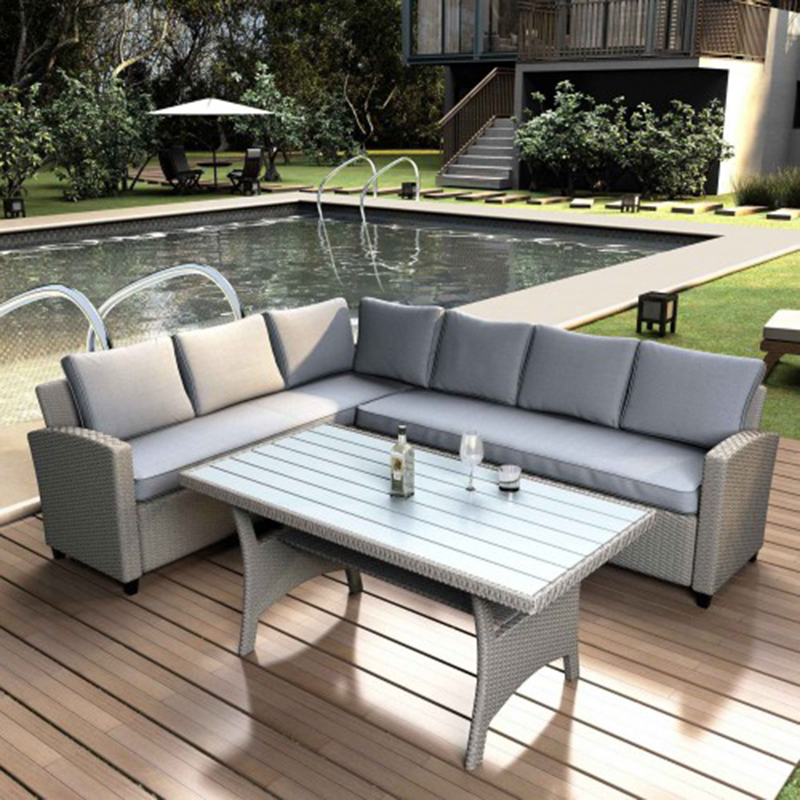 

Folding table Garden Furniture Patio Outdoor Furniture Sectional PE Rattan Wicker Patio Set with Faux Wood Grain Top Table Cushions Outdoor Sofa Table Set
