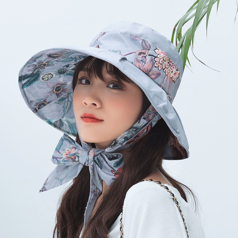 

Floral Bandaged Large Brim Sun Hat Lady Bucket Cap