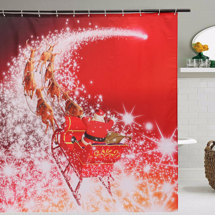 

180x180cm Christmas Santa Claus Waterproof Shower Curtain Bathroom Decor with 12 Hooks