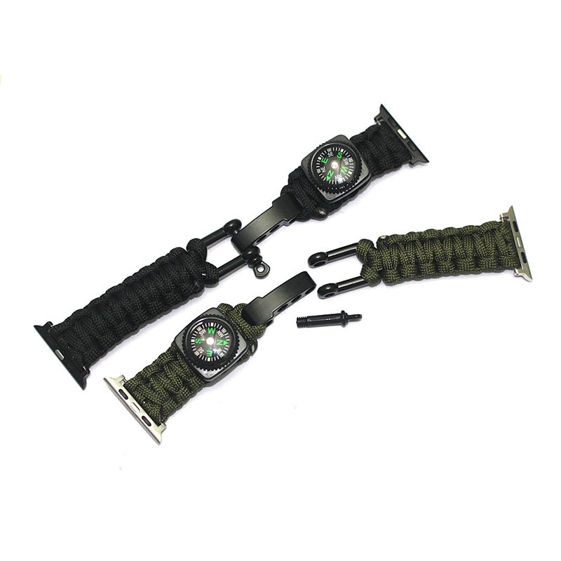 

IPRee® EDC Compass Paracord Watchband Parachute Survival Bracelet Strap Connector For Apple Watch