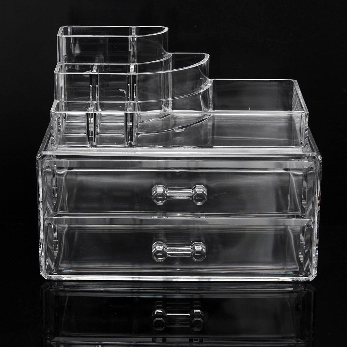

2 Drawers Acrylic Clear Makeup Cosmetic Organizer Display Storage Case Jewelry Box Rack