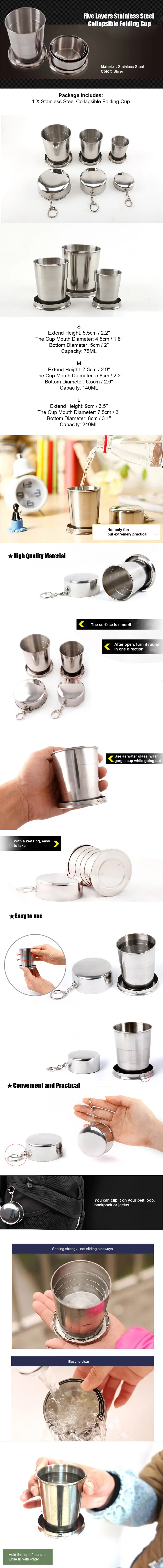 Stainless Steel Collapsible Folding Cup Traveling Outdoor Portable Drinking Cup