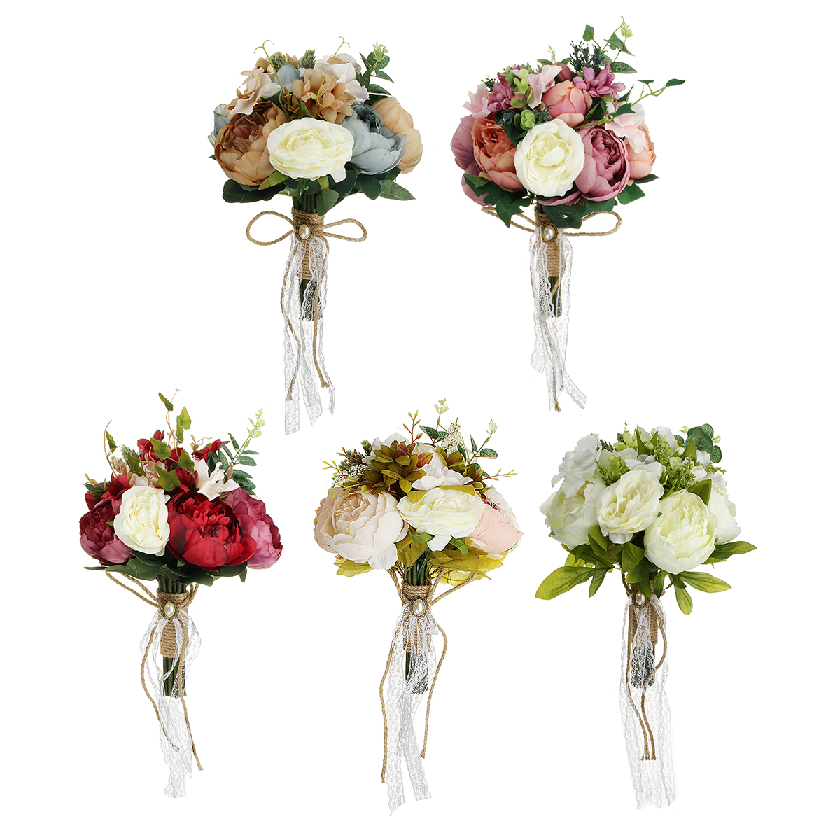 

Bride Holding Rose Artificial Silk Flowers Floral Wedding Bouquet Romantic Decor Supplies