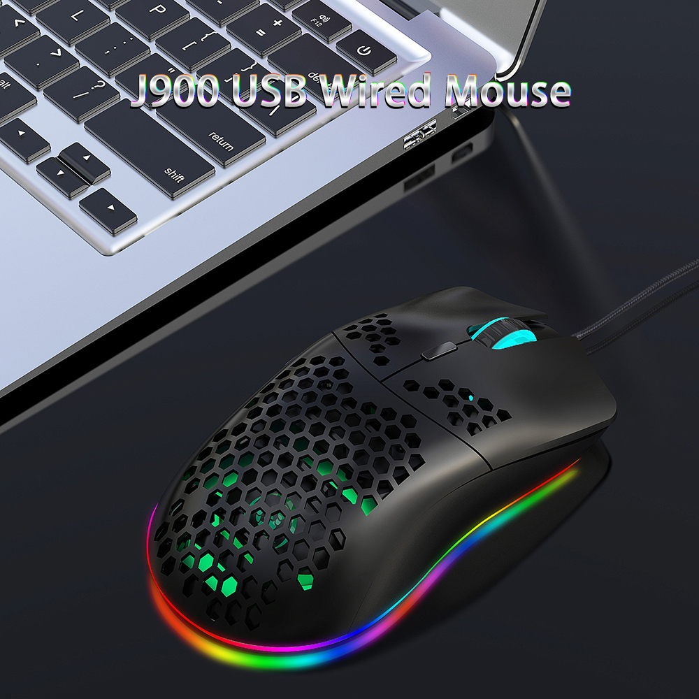 HXSJ J900 Wired Gaming Mouse Honeycomb Hollow RGB Game Mouse with Six Adjustable DPI Ergonomic Design for Desktop Computer Laptop PC 1