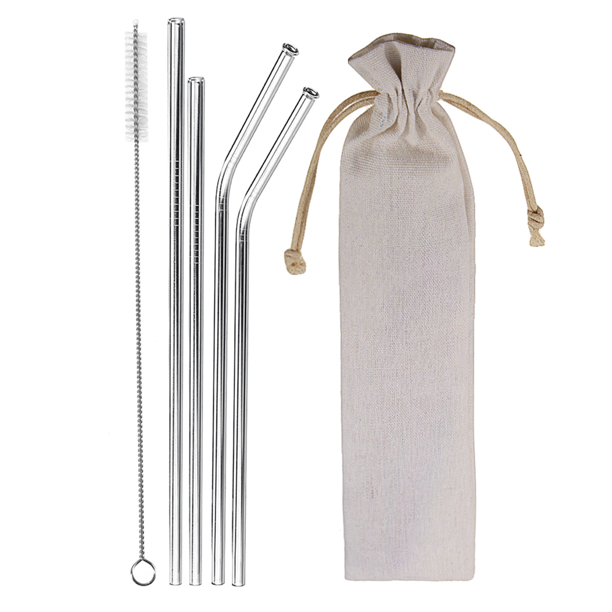 

Stainless Steel Metal Drinking Straw Reusable Bar Cocktail Stirrer Eco Friendly Straws Set With Brush