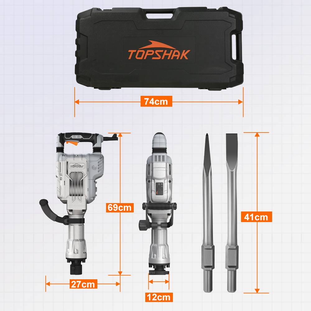 Find TOPSHAK TS-DH1 1700W 60J Heavy Duty Electric Demolition Jack Hammer Concrete Hammer W/Case EU/US Plug for Sale on Gipsybee.com with cryptocurrencies