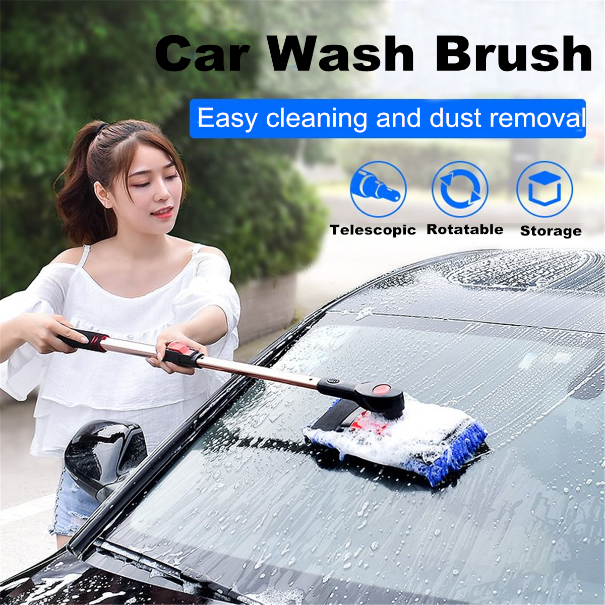 New Long Handle Telescopic Car Wash Brush Cleaning Removable Mop Tools ...