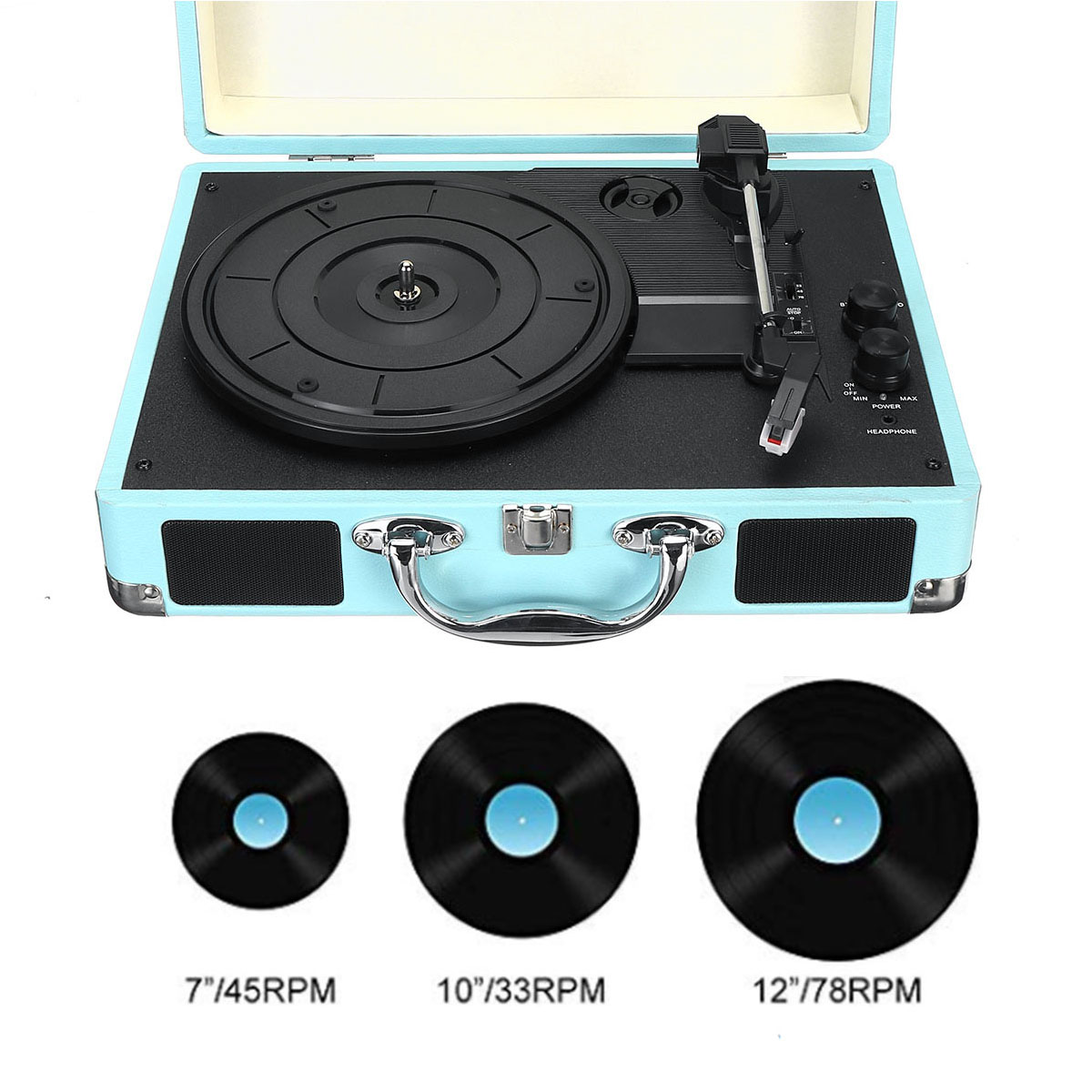 B32603 bluetooth Wireless 3 Speed Vinyl Record Player Turntable Retro 2 Speakers Case 9