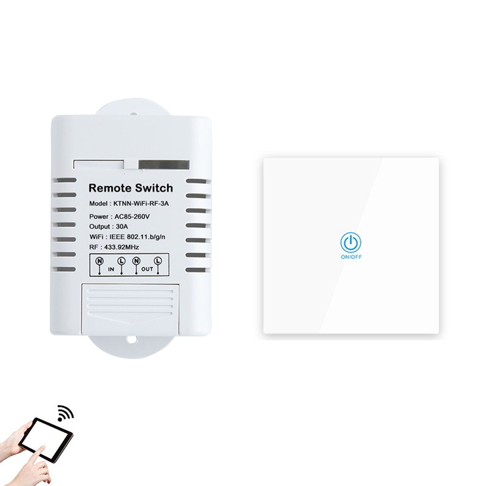 

KTNNKG AC85-260V 30A 3000W High Power WIFI Relay Switch 433MHz Receiver Smart Home Gadgets Wireless Remote Control Switch APP Control Work With Alexa Google Home+White RF Transmitter